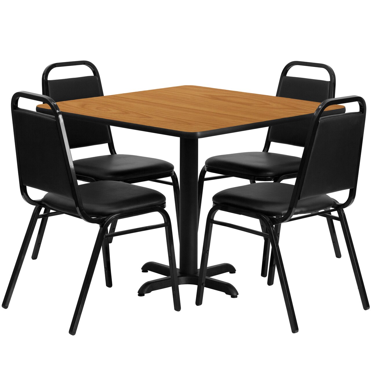 Emma and Oliver 36" Square Laminate X-Base Table Set with 4 Banquet Chairs